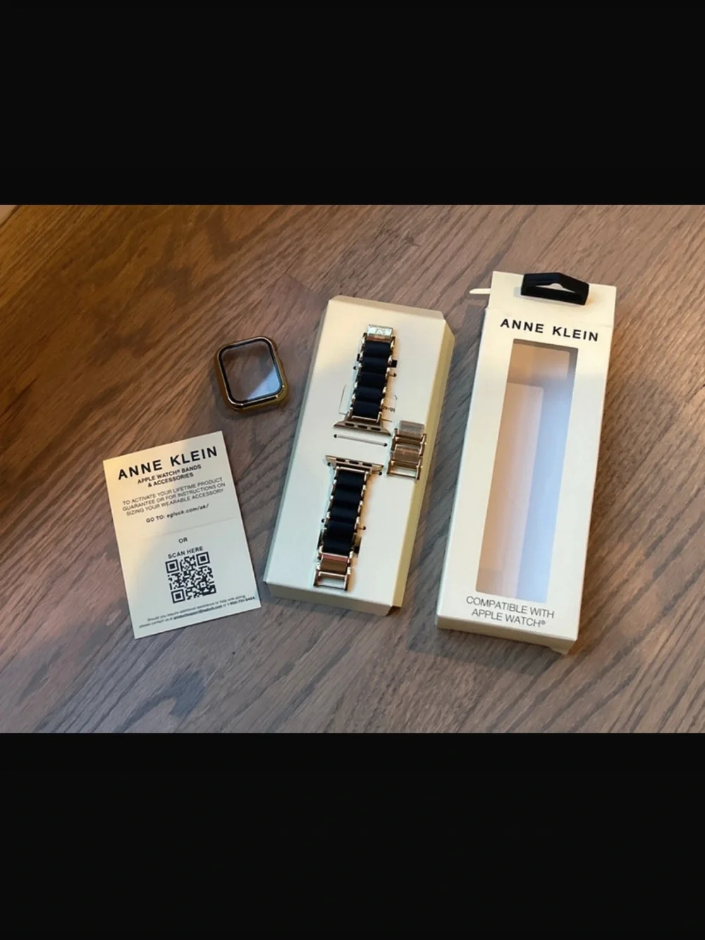 Anne Klein Black Silicone and Gold tone Link Watch Band